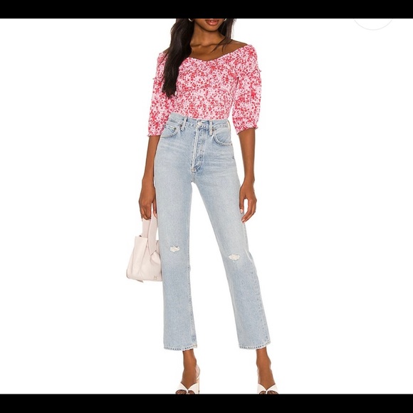 NWT STEVE MADDEN ADORABLE Ditsy Smocked Off Shoulder Top In Violet Icing Sz M - Picture 3 of 10